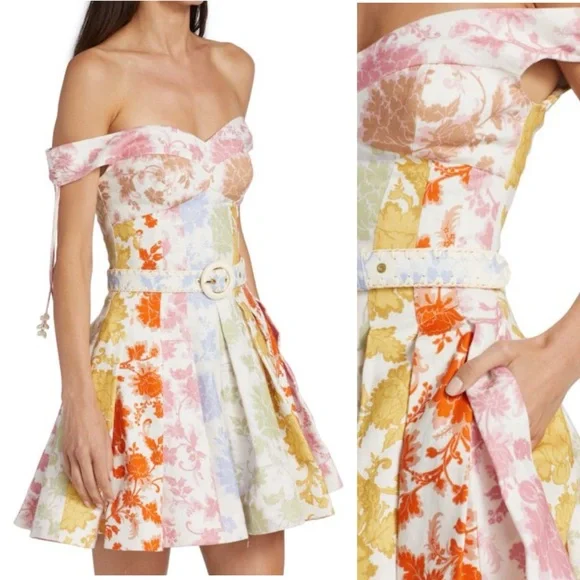 Zimmermann Multicolor Off-Shoulder Mini Dress 3 - Picture 6 of 11
